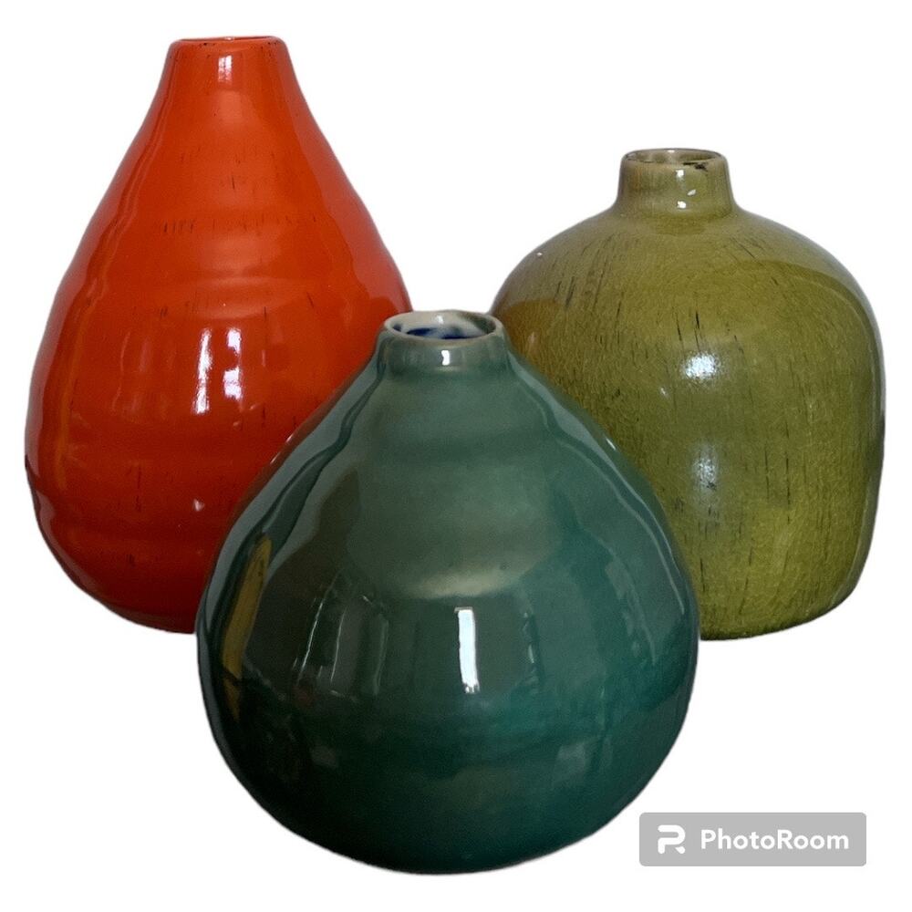 Ceramic Vase Set- 3 Small Vases, Rustic Home Décor, Modern - Picture 3 of 5